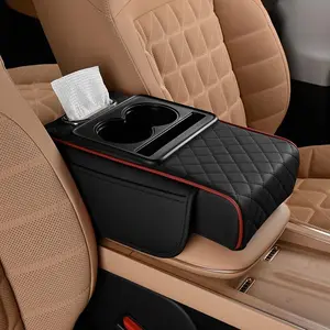 Multifunctional PU Leather Car Armrest Cushion with Central Elbow Pad, Storage Bag and Tissue Box, Comfortable Luxury Car Interior Accessory, Car Organizers, Car Console Organizer