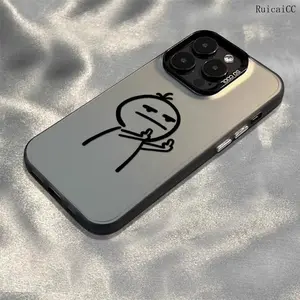 Frosted drop-proof acrylic all-inclusive color silver Funny case for iPhone 11 12 13 14 15 16 PRO MAX 14 15 16 PLUS Premium Feeling