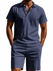 Men's 95% Premium Linen Set, Ultra-Lightweight Breathable Casual Polo Shirt & Shorts, Sage Resort Wear, Old Money Style Summer Suit