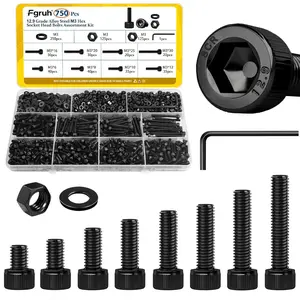 750PCS M3 Screws Assortment Kit, Hex Socket Head Bolts Nuts Washers Set, Alloy Steel Black Zinc Plated M3 Screws for 3D Printer DIY Repair Hardware Set