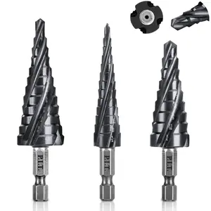Quick Change Step Drill Bit Set 1/8"-7/8" 3ps,SAE Standard Industrial Grade Titanium Coated Step Bit, M2 HSS Cobalt Drill bits for Metal, Stainless Steel, Aluminum, Wood, Plastic with 1/4 '' Hex Shank