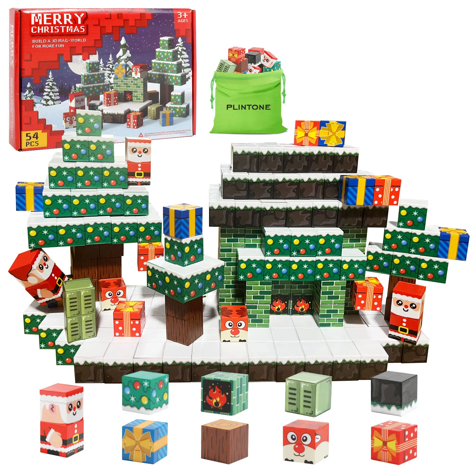 Magnetic Cube Building Block Kit - Creative STEM Montessori Construction Stacking Blocks, DIY Brick Set, Sensory Tiles, Open Ended Play Children's Development Toy, Christmas Gift for Kids Ages 3+ Toddlers