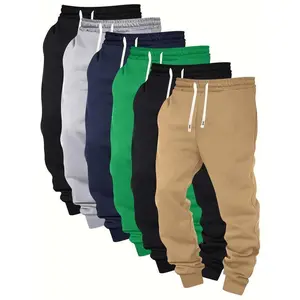 6-Pack Men'S Solid Color Sweatpants, Polyester Knit Fabric, Regular Fit, Drawstring Waist, Casual Athletic Joggers with Pockets, Slight Stretch, Spring/Fall Season, 210g/m² Weight solid color sweatpants cuffed sweatpants(Sports & Outdoor)