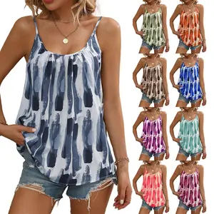 New summer printed suspenders, loose versatile vest, comfortable bottom top, deep U suspenders vest