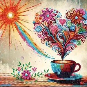 Valentine's Day 5D Diamond Painting Kit Coffee DIY Special Shape Crystal Rhinestone Unique Crystal Accents Partial Drill Diamond Art Embroidery Bead Mosaic Crafts Handmade Wall Decor Painting Gift for Adult and Beginner Handicraft