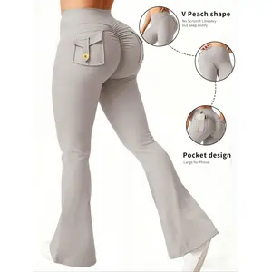 Flare Leggings with Pockets for Women Scrunch Workout Leggings Butt Lifting Gym Yoga Pants