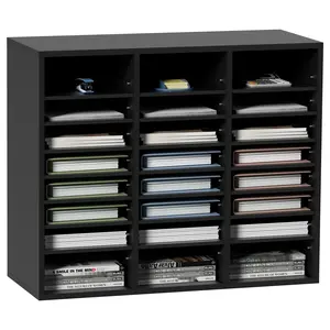 Wood Literature Organizer With 24 Compartments And Removable Shelves, Multi-Function File Sorter For Office, Home, Classroom And Mailroom, Mail Slot, Desk Organizer For Papers And Letters, EPA Certified, Black