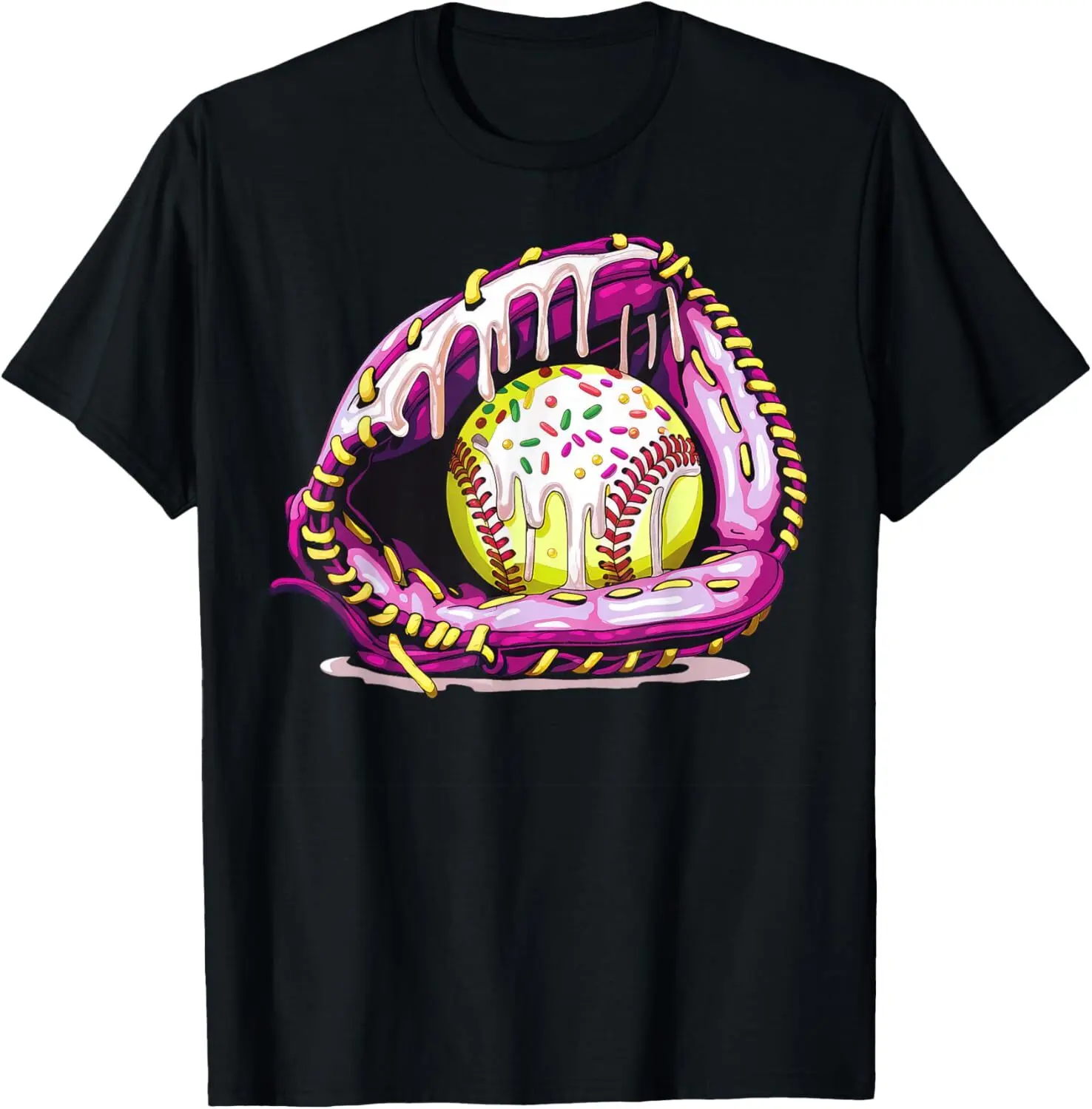 Softball Drip Ice Cream Sprinkles Softball Glove Youth Girls T-Shirt Cotton Fabric