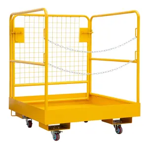 GARVEE Heavy Duty Forklift Safety Cage with Aerial Rails, 36"x36" Steel Work Platform Featuring 4 Universal Wheels, Fold-Down Lift Basket, 1200 Lbs Capacity for Secure Elevated Work