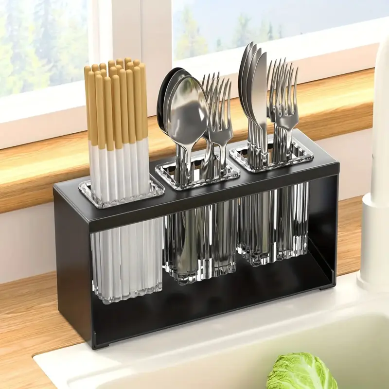 1pc Multifunctional Drain Rack With Built-in Drainage Storage Box, Household Chopstick Tube, Kitchen Tableware Storage Rack, Countertop Storage, Organiser, Cutlery Organizer Tray, Drainboard Dish Drainers