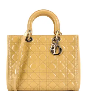 Pre-owned Dior Patent Leather Top Handle Bags Christian Lady Bag Cannage Quilt Patent Large by Rebag
