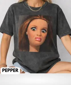 Funny Distressed Doll Face Meme T-Shirt,Gen Z Gag Gift,Sarcastic Face Meme Shirt,Cursed Meme Shirt,Cringy Shirts,Tik Tok Trending Shirt