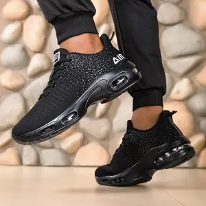 Men's All-Black Closed Athletic Footwear - Lightweight, Breathable Training Shoes, Non-Slip Trainers with Shockproof Design for Running, Walking