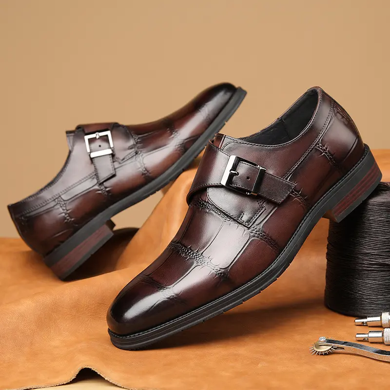 Top layer cowhide men's large-size high-end light luxury business casual leather shoes, formal shoes for wedding business party banquet office 22D37