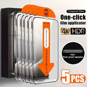 5-Pack HD Clear Protective Screen Protector Compatible with iPhone 17 Pro Max/17/16/15/14/13/12/11, X, XR and XS Max, Auto Dust-Elimination, One-Click Bubble-Free 9H Tempered Glass Film