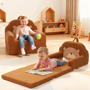 COMOMY Toddler Couch, 2 in 1 Kids Couch, Foldable Baby Soft Couch Chair for Boys and Girls Gift, Convertible Sofa to Lounger- Ideal for Napping, Reading, and Playing, Bear, Brown