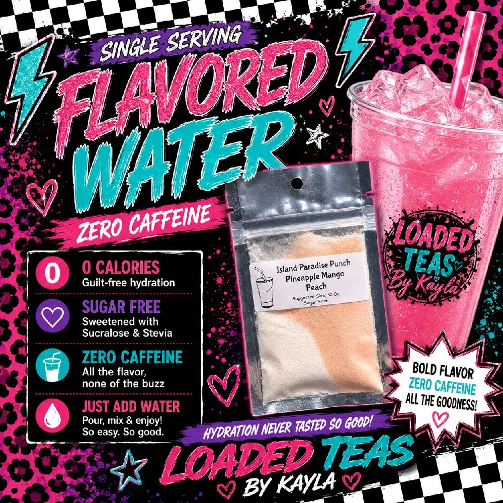 Flavored WATER - Refreshing Beverage for on the go. ZERO CAFFEINE taste like a loaded tea without the caffeine.  100% sugar-free flavors sweetened with sucralose. These are so easy to make and are ready for you to make on the go.