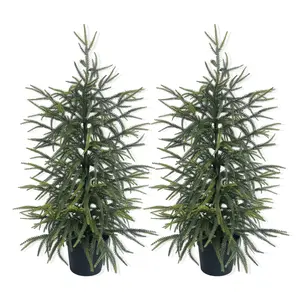 2 Pack Artificial Norfolk Pine Tree Real Touch Artificial Norfolk Pine | No Maintenance Fake Tree for Farmhouse & Scandi Decor