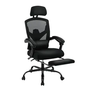 FurniChic Haven Ergonomic Chair with Foot Rest, Mesh Computer Desk Chair Video Game Chair with Lumbar Support, Headrest, Padded Arms