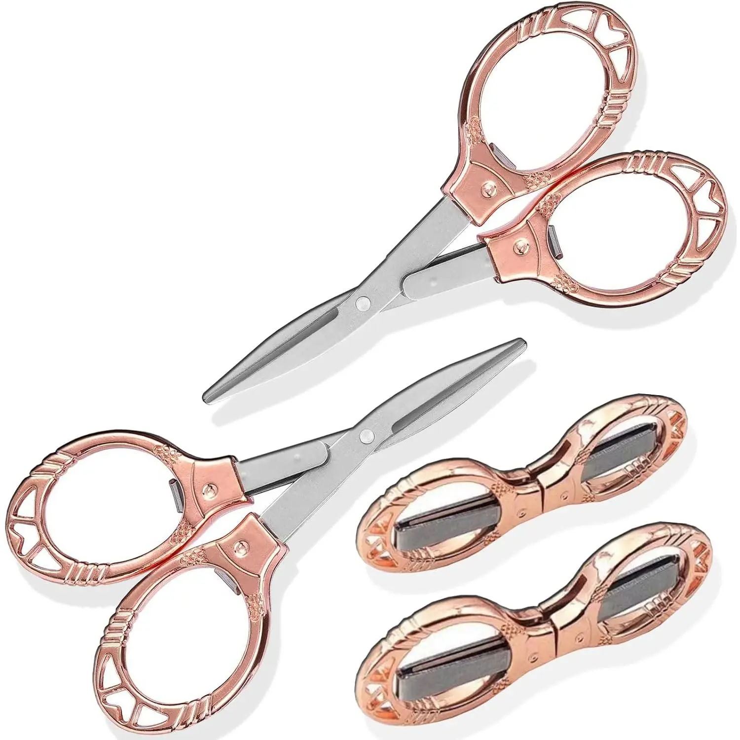 2-Count Stainless Steel Rose Lightweight Foldable Compact Travel Mini Scissors - 4x2.3 In Portable Pocket Hand Tools for Work, DIY, Craft Room, Nurse Accessories