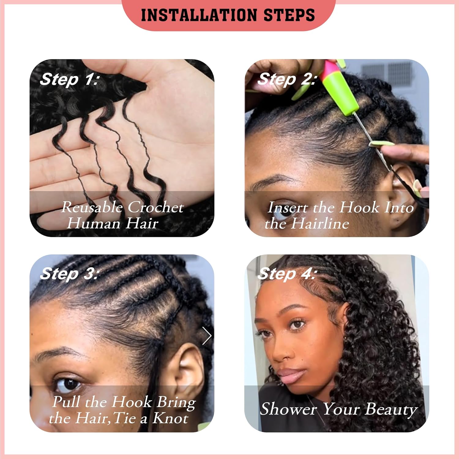 Raw Burmese Curly Human Hair Crochet 22 Inch Knotless Pre-Separated Crochet 3c4a Water Curly Hair Lightweight Reusable Virgin Hair Extensions for Women Natural Black Color