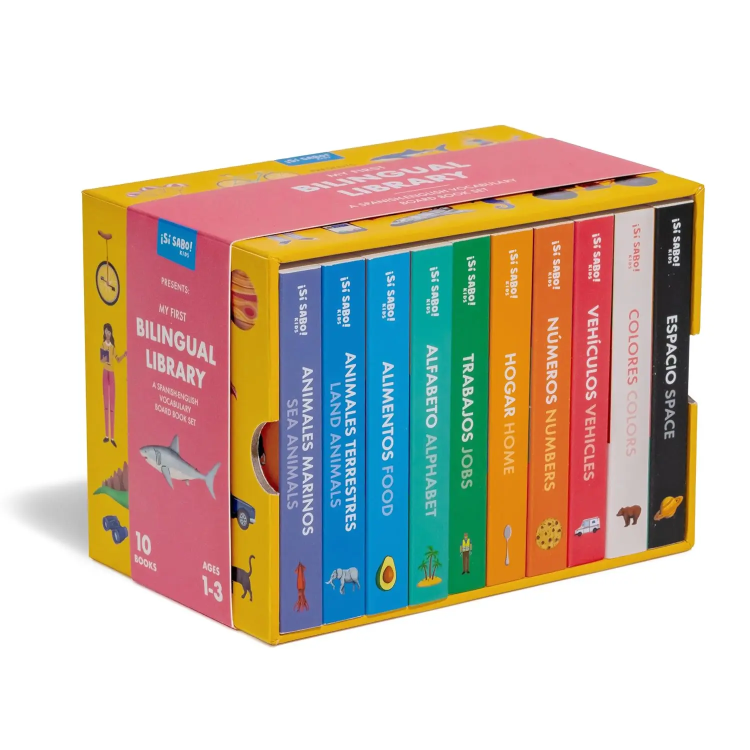 My First Bilingual Library: A Spanish-English Vocabulary Board Book Set of Colors, Numbers, Animals, ABCs, and More (Si Sabo Bilingual Books for Kids) -  Mike Alfaro  - Board book, Alphabet Introduction, Animal Themes