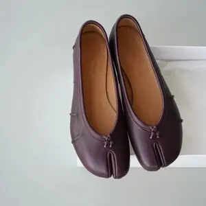 Fashion Soft Leather Split Toe Women Tabi Ballet Flats Spring Autumn Comfortable Walking Lazy Loafers Casual Girls Dance Shoes