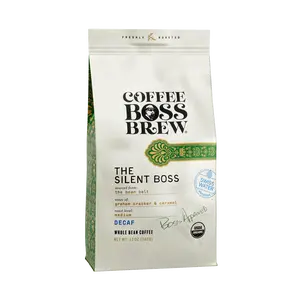 Coffee Boss Brew The Silent Boss Decaf Whole Bean Coffee Swiss Water Process Medium-Dark Roast Rich Graham Cracker & Caramel Notes