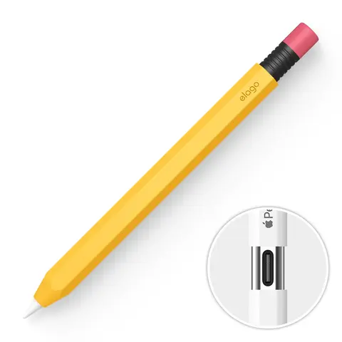 [elago Official] #2 Pencil Design Durable Silicone Stylus Case - USB-C Tablet Computer Accessory with Smooth Scratch Guard Protection, Secure Grip, for Digital Artists, Touch Screen Pen Accessory for Devices