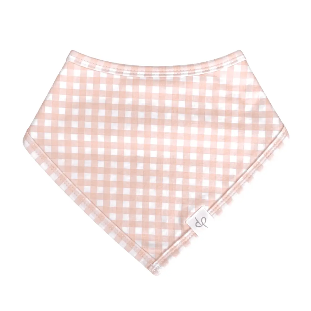 Bandana Bib in Micro Gingham Petal Pink