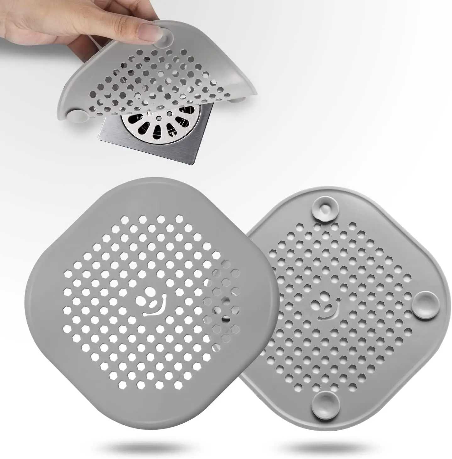 2 Pack Drain Hair Catcher  Bathroom Accessories Shower Drain Protector Sink Drain Strainer Hair Stopper for Shower Kitchen Bathroom Tub Grey