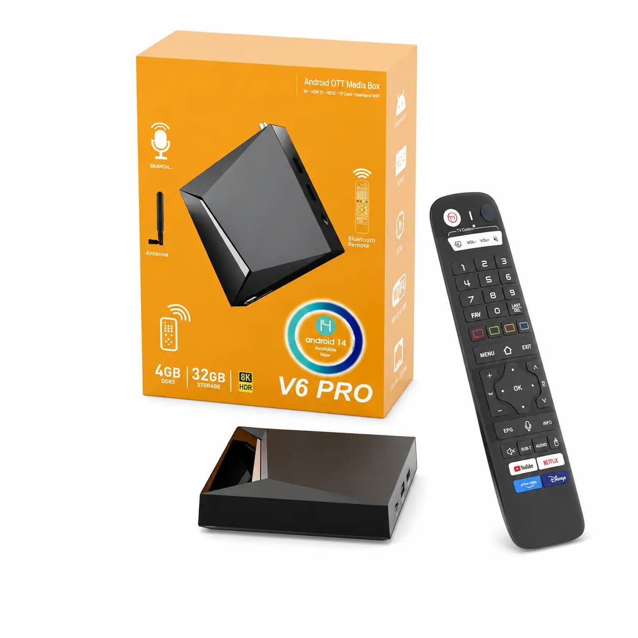 V6 Pro TV box and remote control accessories for home use