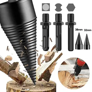 Firewood Log Splitter Drill Bit Set, High Speed Twist, Heavy Duty Carbon Steel Wood Splitting Cone with Round/Hex/Square Shank–Safe, Efficient and Easy to Use for Fireplace, Camping, Home Heating, and Outdoor Wood Cutting