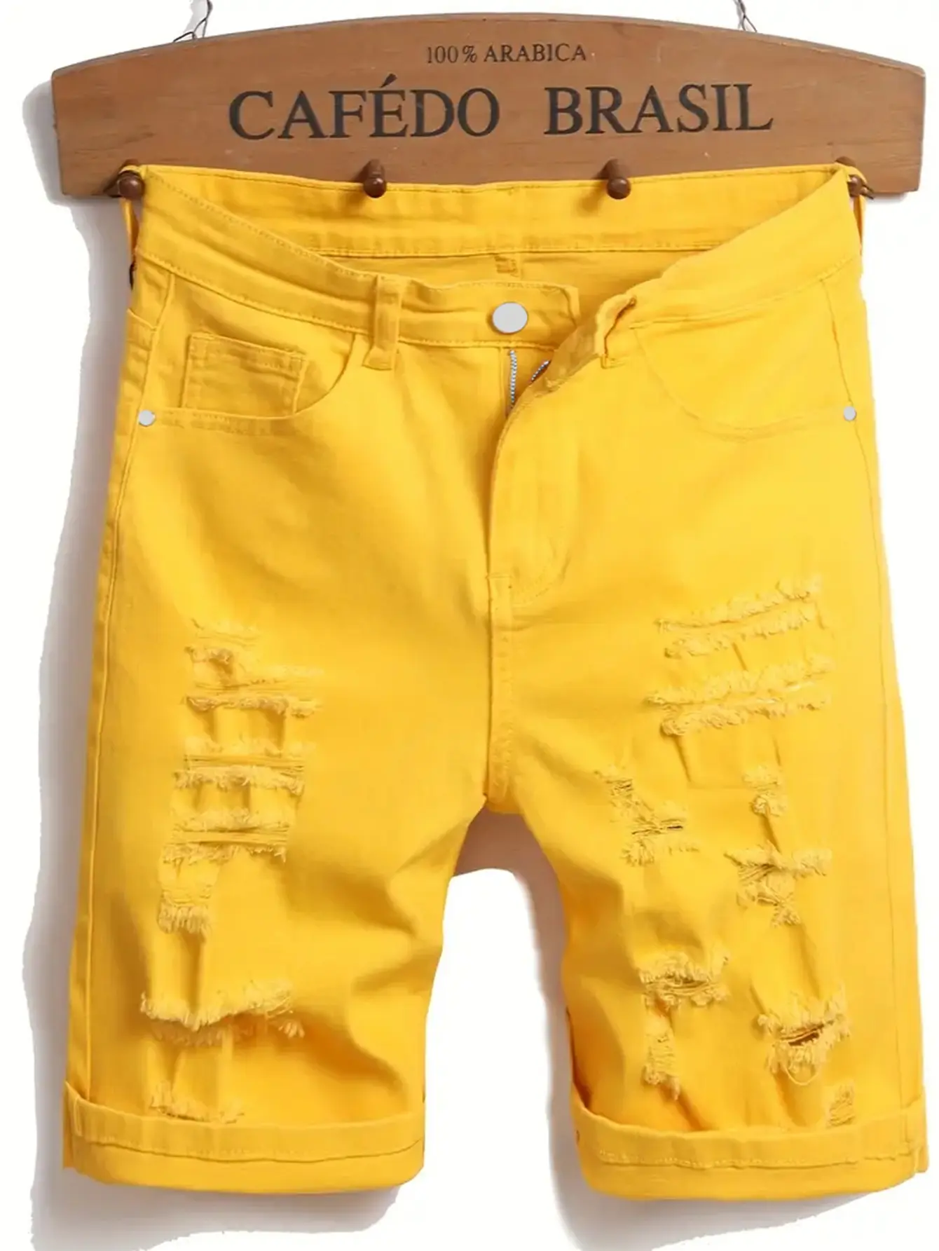 Bold Yellow Distressed Denim Shorts – Effortless cool for casual days