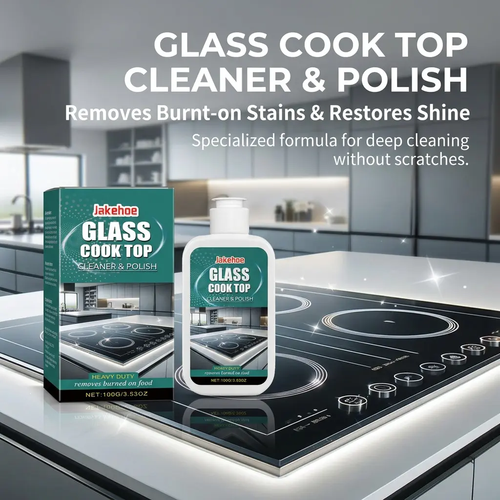 Glass Cooktop Cleaner & Polish — Heavy-Duty Stain Remover for Glass, Ceramic & Induction Stove Tops, Removes Burnt-On Food & Grease, Restores Shine Without Scratches, 100G