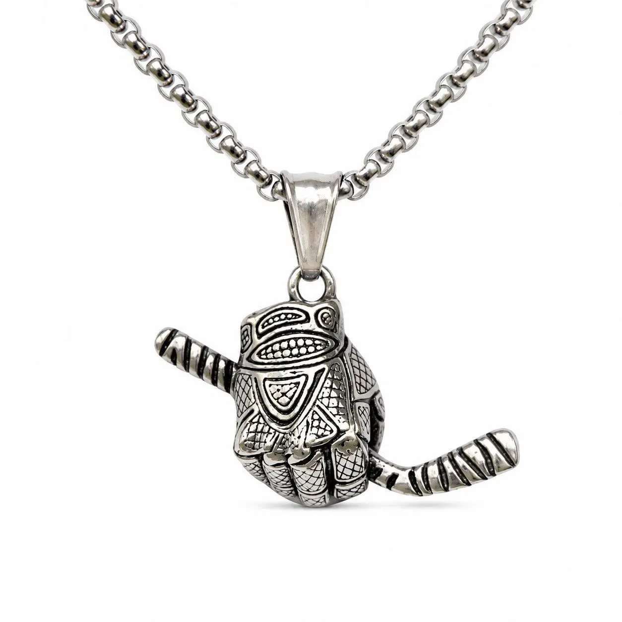 Hockey Glove and Stick Pendant and Chain Necklace