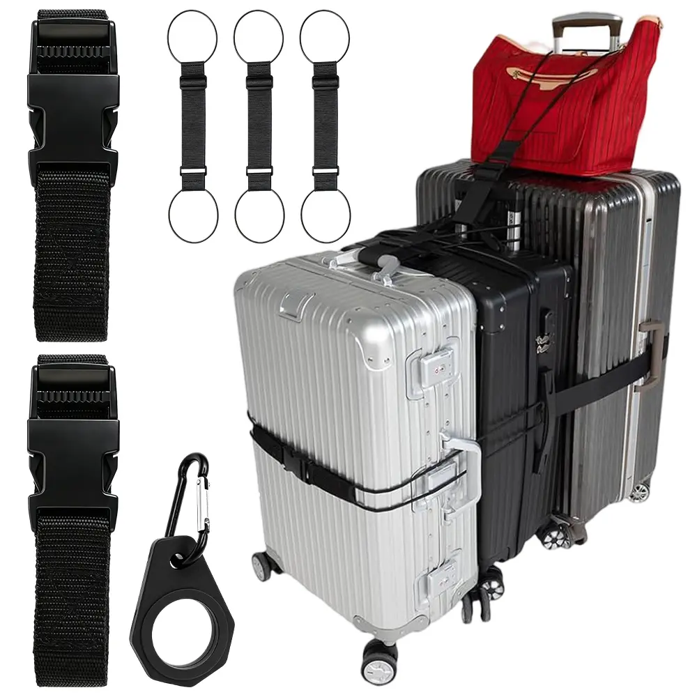 6 Packs Adjustable Luggage Straps for Suitcases, Connect Suitcases Connect up to 3 Suitcases and Carry-on with Elastic Rope, Sturdy 600D Polyester Straps with a Buckle a Bottle Clip