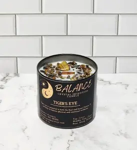 Balance Crystal Intention Candle Tiger's eye Citrus Pine Wooden wick