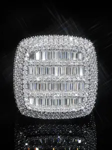 Extra Large Square Ring for Men, Hip Hop Style, Bold Personality, Trendy Copper Zircon Mixed Inlay, Full Diamond Ring, Fashion Jewelry, Statement Rings