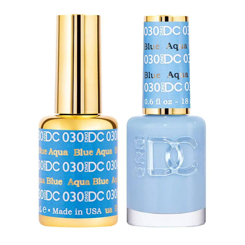 DND DC Gel & Nail Lacquer Duo - #030 Aqua Blue Cosmetic, 0.5 floz for UV Manicure & DIY Nails at Home, Nail Polish, Polish
