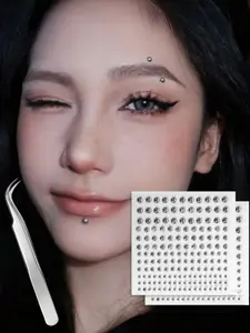 Waterproof Fake Piercing Set, Acryl Quality, 3-6mm Face Stickers + Tweezers, Self-Adhesive Lips, Eyebrows, Nose Rings & Belly Jewelry, DIY Body Mods