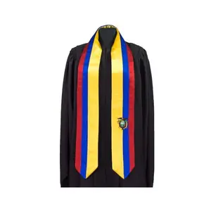 Ecuador Flag Graduation Sash Stole International Study Abroad Adult Unisex with Colorful Stripes and Emblem