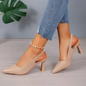 Chic Women’s Slingback Shoes – Pointed Toe, Stiletto Heel, Breathable Microfiber Upper, Statement Style, Versatile for All Seasons