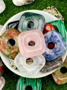 1PC Natural Crystal Gemstone Donut Pendant, 30*30mm Healing Crystals Pendant for Jewelry Making, DIY Necklaces, Handmade Valentine's Day Gifts and New Year's Gifts