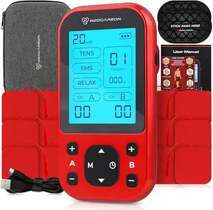 Unit Muscle Stimulator Pro for Back Pain Relief, Shoulder Recovery and Physical Therapy, Electronic EMS Massager Machine with PMS Pulse for Effective Shock Therapy, Red