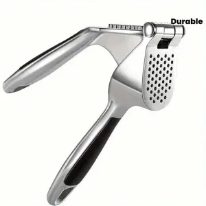 Stainless Steel Garlic Press - Ergonomic Easy-Grip Handle, Rust-Resistant Zinc Alloy, Durable Kitchen That Easily Crushes Garlic, Suitable For Fresh Garlic Paste With Tomatoes And Herbs, Garlic Crusher, Modern Kitchenware, Easy-To-Clean Materials.