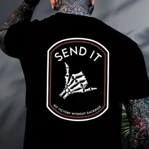 Send It Skeleton Hand Graphic Tee Mens Oversized Streetwear T Shirt Vintage Gothic Black Crew Neck Soft Cotton Casual Summer Outfit