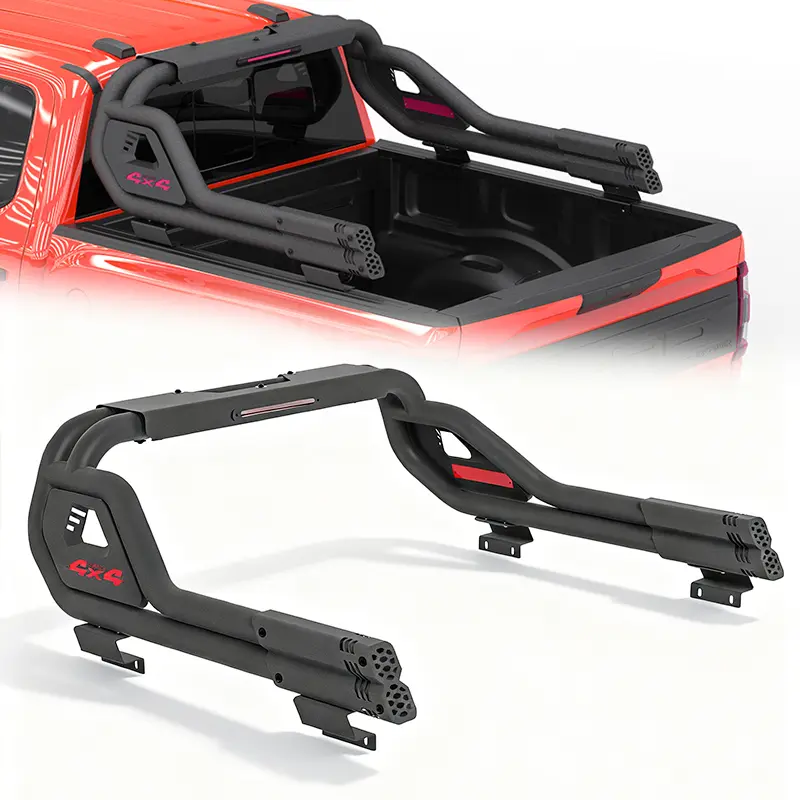 Adjustable Rack Truck Roll Bar with Cargo Carrier Basket, Sport Chase Rack Fit for Ford F-150, Dodge Ram, GMC Sierra, Chevy Silverado, Ranger, Tundra, Frontier, Titan Full & Mid Size Pickup Trucks, Father's Day Gift, Black, Steel, Pre-Drilled Holes, Adds