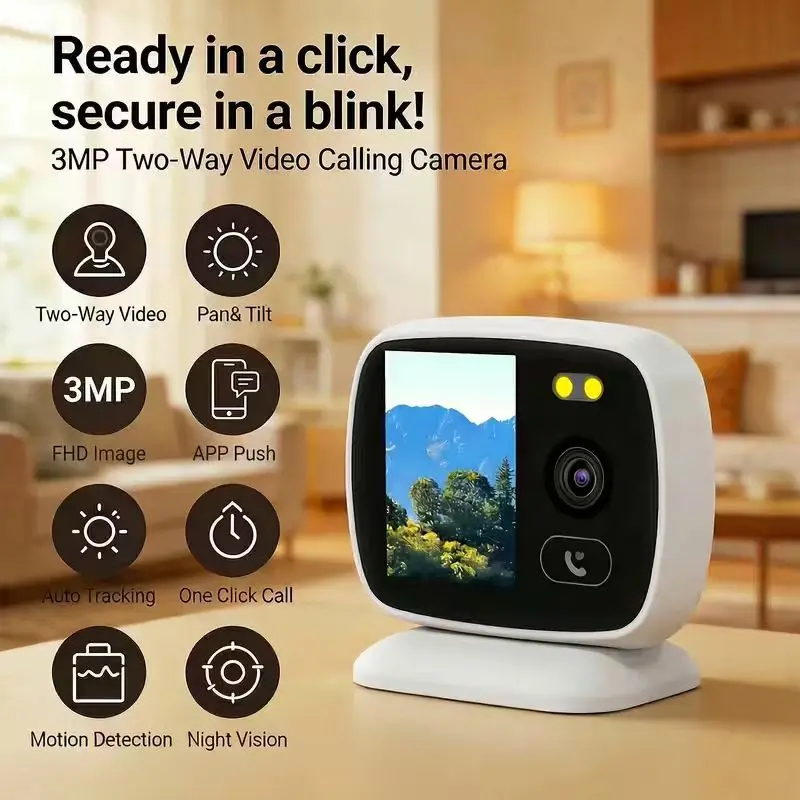 3MP Indoor Security Camera WiFi Pet Camera with Screen Two-Way Video Calling, Pan Tilt Auto Tracking, Motion Detection Alert, Color Night Vision, One-Click Call, USB Plug-in Smart Home Camera for Baby Monitor Nanny Cam Elder Pet sohochic