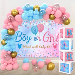 Gender Reveal Baby Balloon Boxes Decorations, Pink Blue Balloon Arch Garland Kits With 4pcs Boxes, Gender Reveal Backdrop  Baby Shower,Boy or Girl Gender Reveal Party Supplies(141pcs)